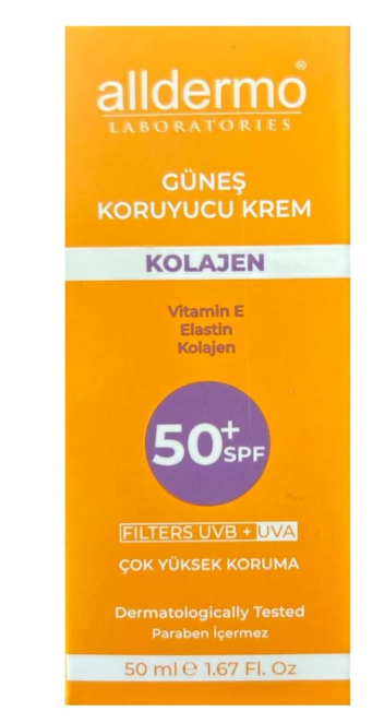 Alldermo Spf50+ Kolajen Güneş Koruyucu Yüz Kremi 50 ml - 1