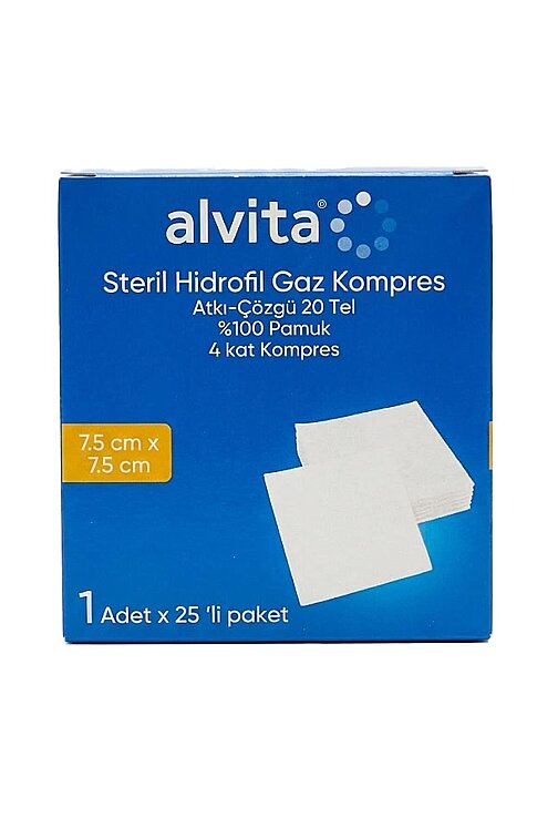 Alvita Steril Gaz Kompres 7,5x7,5 cm 25'li - 1