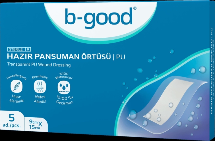 B-Good Şeffaf Hazır Pansuman 9cm x 15cm 5'li Yara Örtüsü - 1