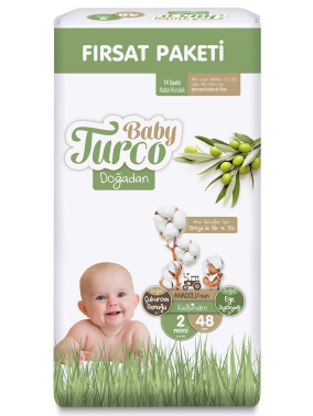 Baby Turco Doğadan Fırsat Paketi Bebek Bezi 2 Mini Numara 48 Adet - Baby Turco