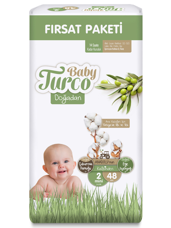 Baby Turco Doğadan Fırsat Paketi Bebek Bezi 2 Mini Numara 48 Adet - 1