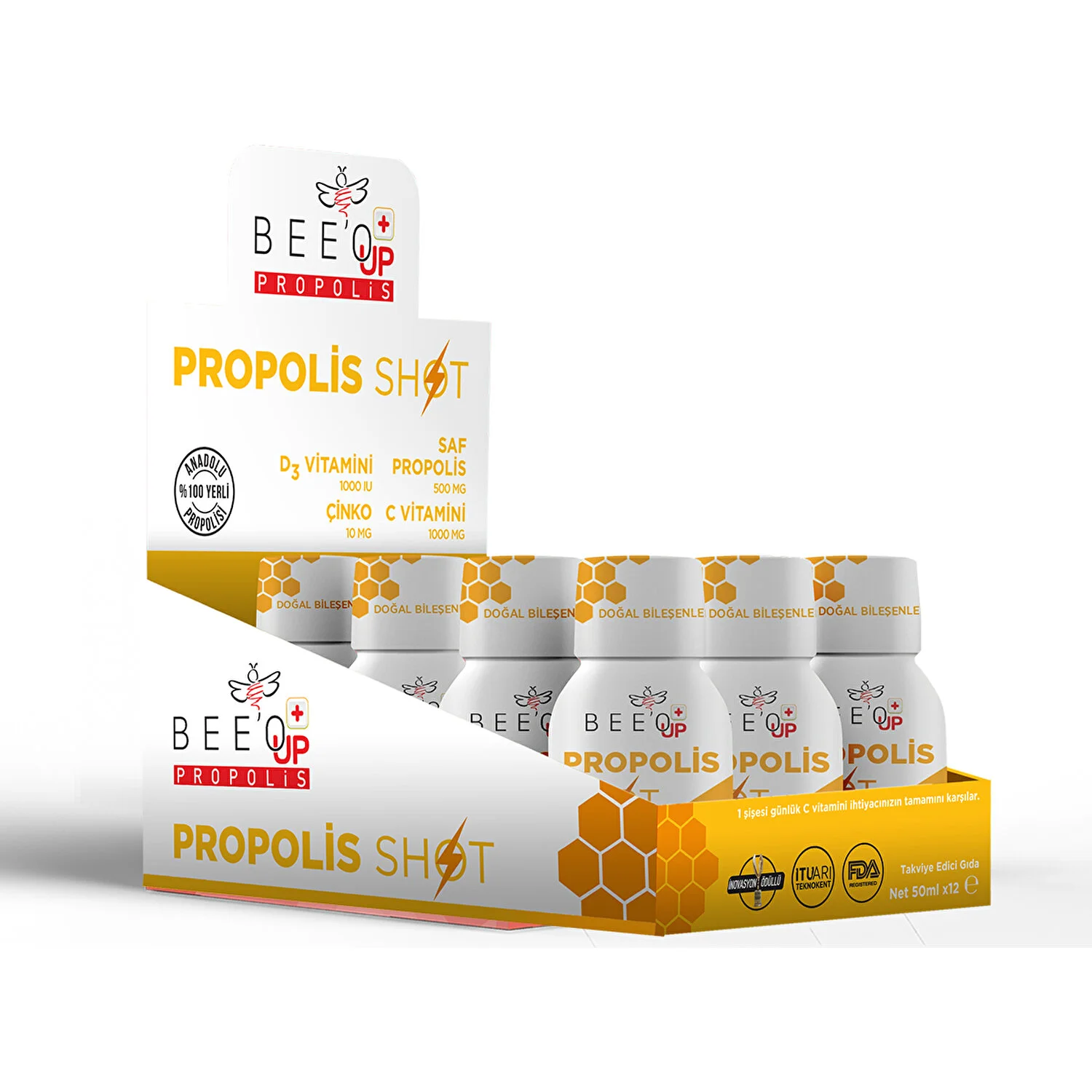 Bee'o Up Propolis Çinko+D3+C Shot 50 ml - 12 Adet - 1