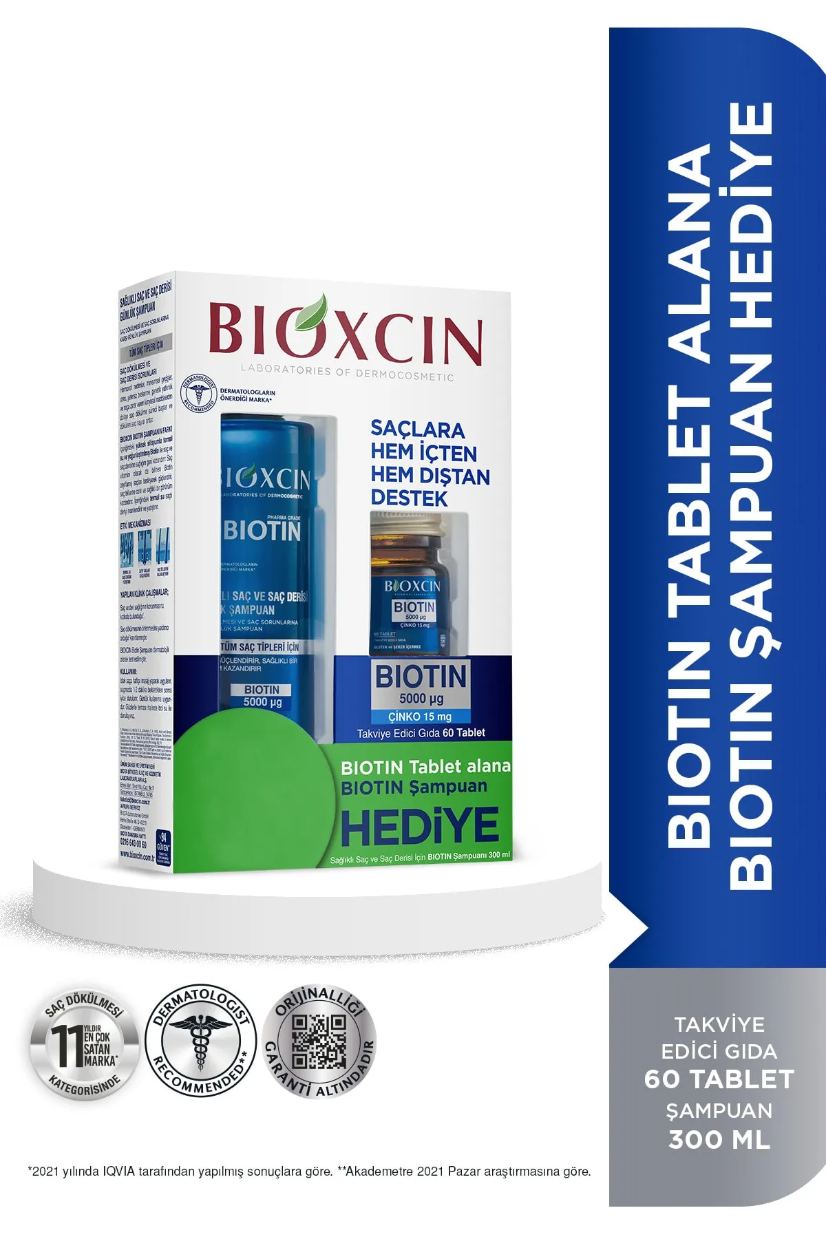 Bioxcin Biotin 5000 mg Çinko 15 mg ALANA Biotin Şampuan 300 ml HEDİYE - Bioxcin