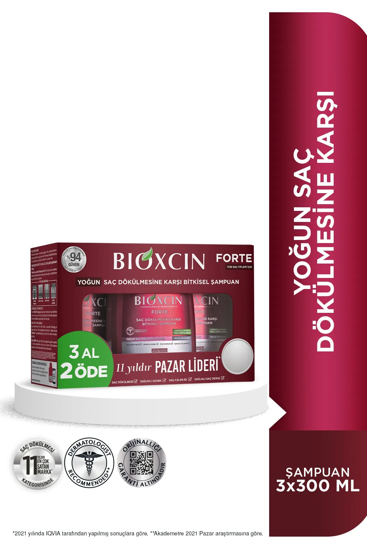 Bioxcin Forte Saç Dökülmesine Karşı Bakım Şampuanı 300 ml - 3 AL 2 ÖDE - Bioxcin