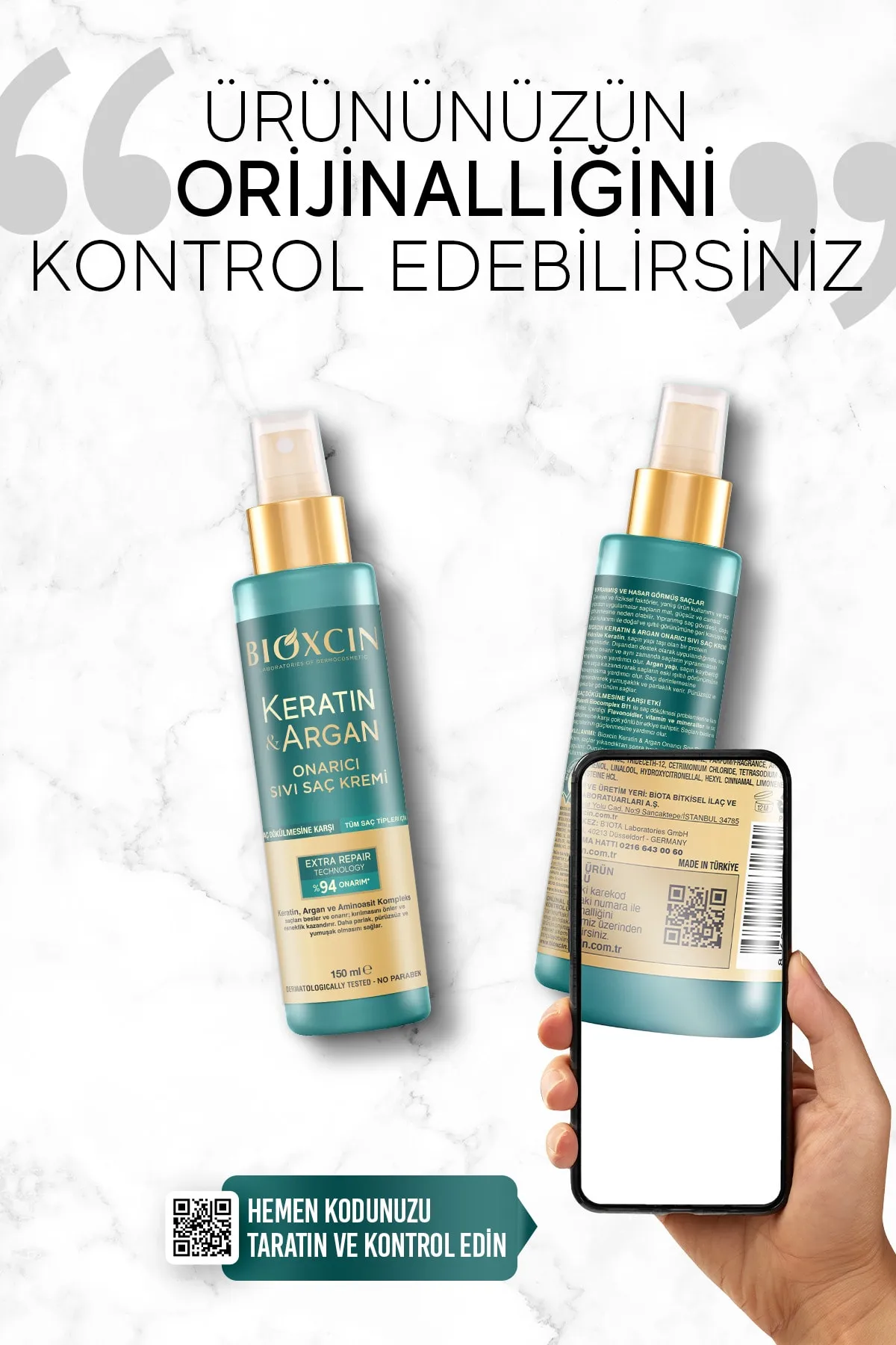 Bioxcin Keratin Ve Argan Onarıcı Sıvı Saç Kremi 150 Ml - 3
