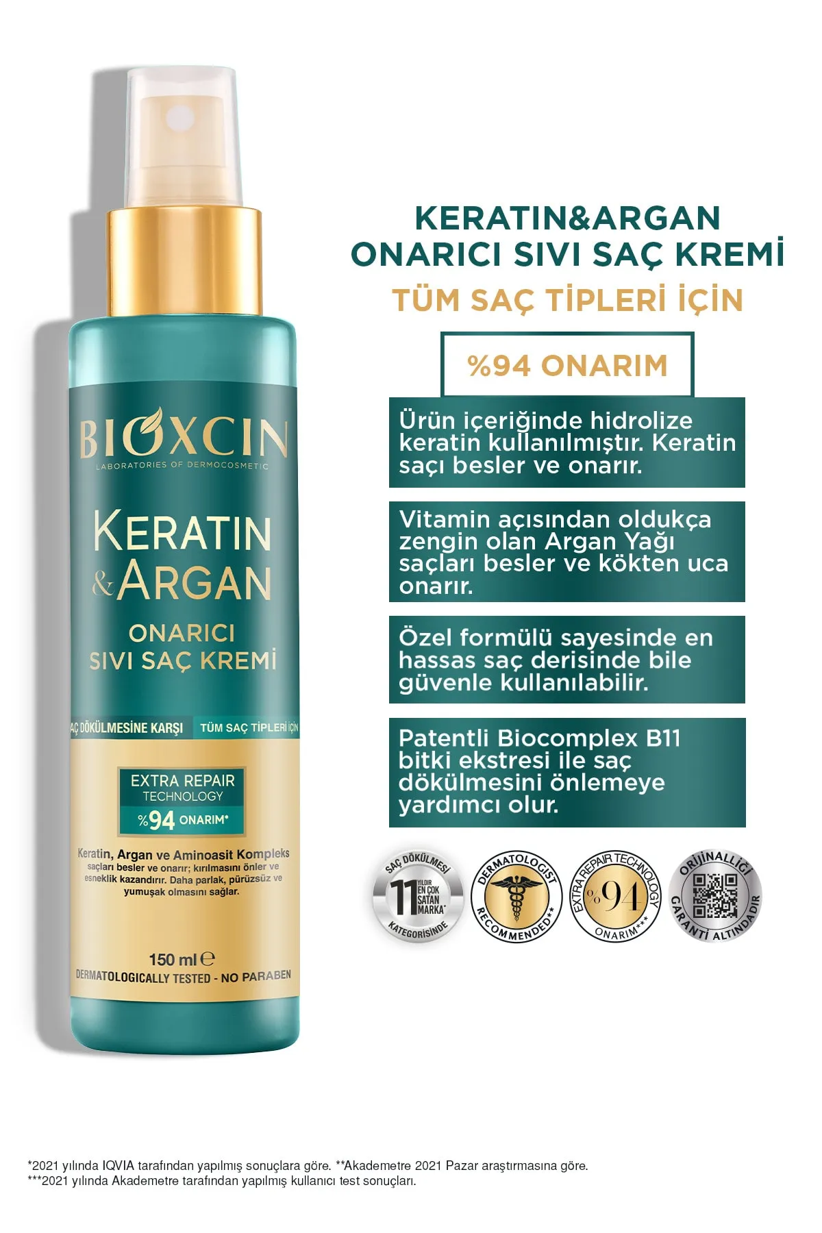 Bioxcin Keratin Ve Argan Onarıcı Sıvı Saç Kremi 150 Ml - 2