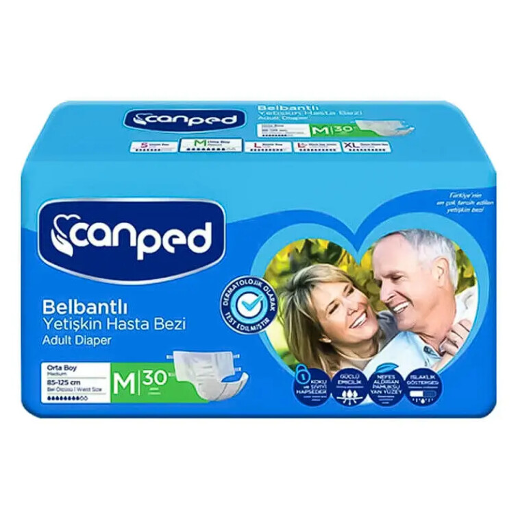 Canped Tekstil Yüzeyli Belbantlı Medium Hasta Bezi 30lu - Canped