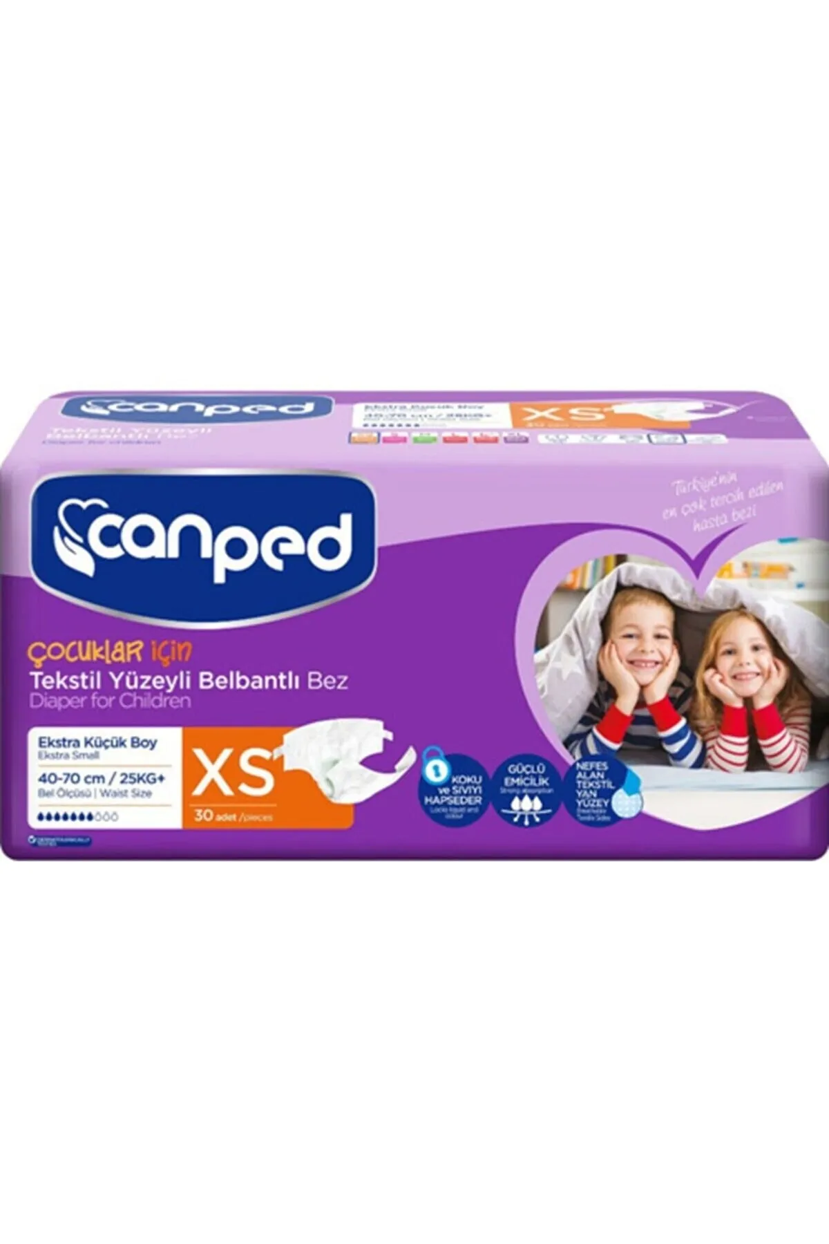 Canped Tekstil Yüzeyli Belbantlı Ekstra Küçük Boy XS 30'lu Çocuk Hasta Bezi - Canped