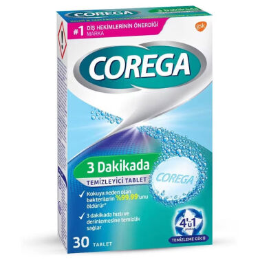 Corega 3 Dakikada 30'lu Protez Temizleme Tableti - Corega