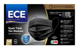 Ece 3 Katlı Siyah Cerrahi Maske Telli 50'li - Ece