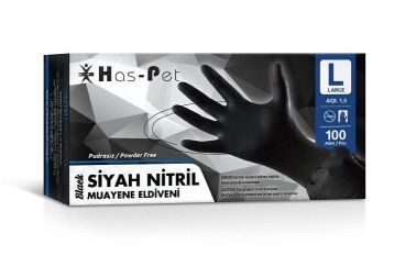 Has-Pet Siyah Nitril Muayene Eldiveni Large 100 Adet - Haspet
