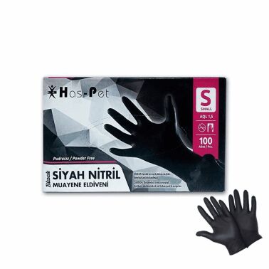 Has-Pet Siyah Nitril Muayene Eldiveni Small 100 Adet - Haspet