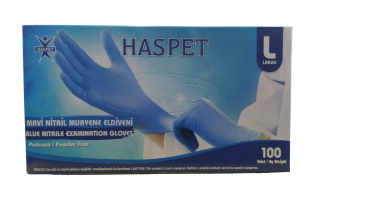 HASPET Pudrasız Mavi Nitril Muayene Eldiveni L (Large) 100'lü - Haspet
