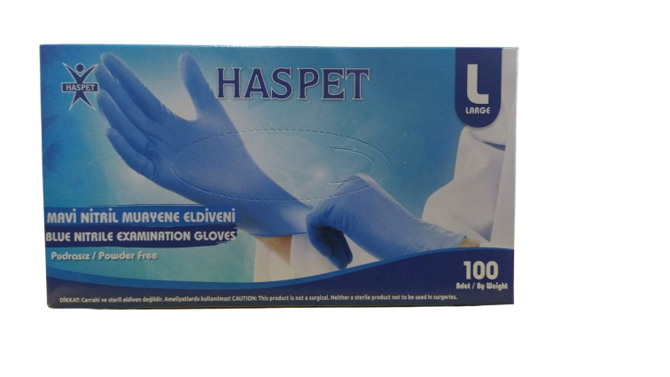 HASPET Pudrasız Mavi Nitril Muayene Eldiveni L (Large) 100'lü - 1