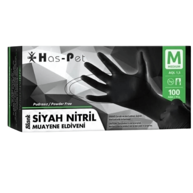 Haspet Siyah Nitril Eldiven Pudrasız 100 lü M - Haspet