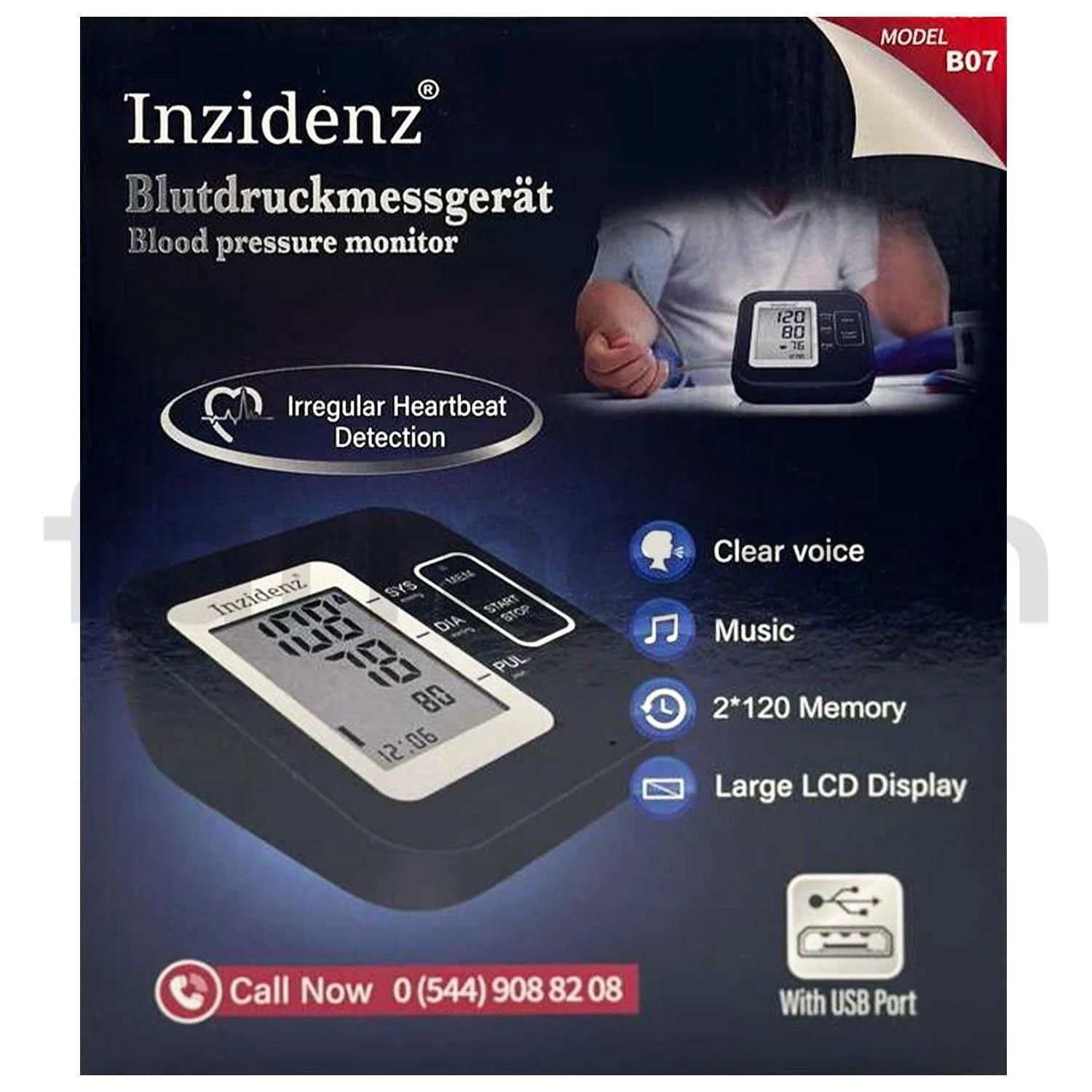 Inzidenz B07 Koldan Ölçer Türkçe Konuşan Tam Otomatik Tansiyon Aleti USB Portlu - 1