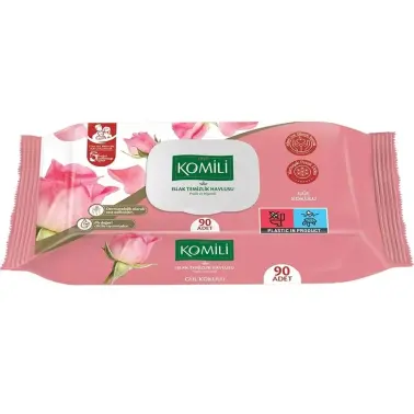 Komili Islak Havlu Mendil 90 Yaprak Gül Kokulu Pratik Kapaklı - Komili