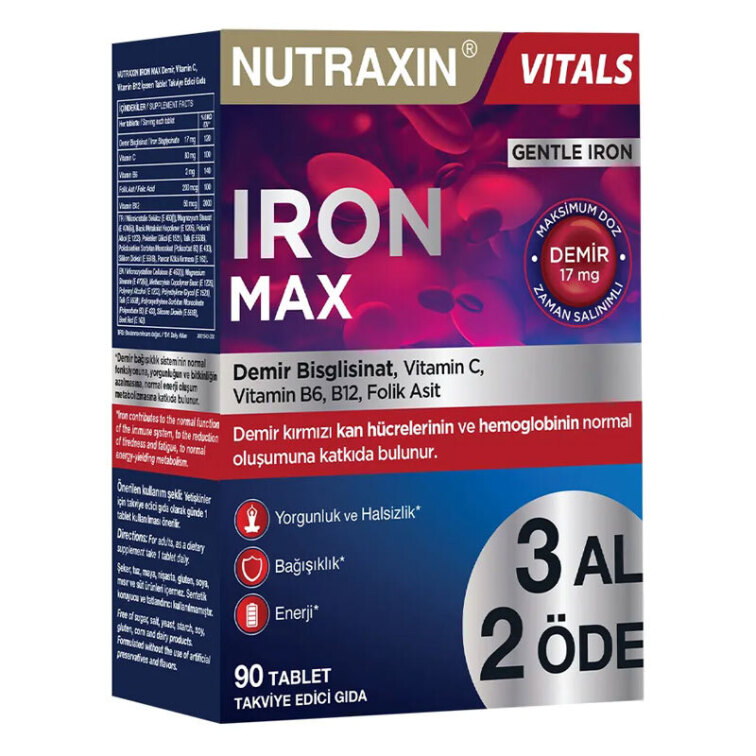 Nutraxin Iron Max Takviye Edici Gıda 90 Tablet - 3 al 2 Öde - 1