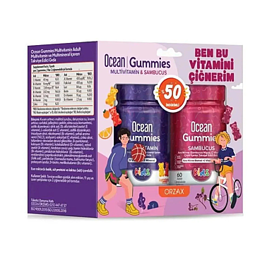 Ocean Gummies Multivitamin Kids 60 Adet Çiğnenebilir + Sambucus Kids 60 Adet Jel Form - Orzax Ocean