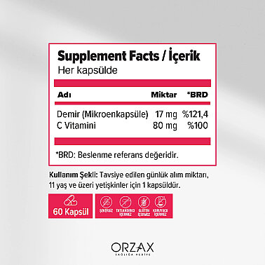 Orzax Ocean Microfer Demir ve C Vitamini 60 Kapsül - 2