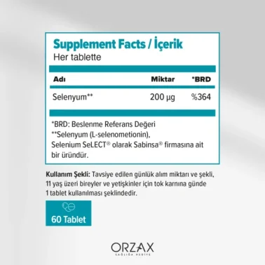Orzax Ocean Selenyum 200 mcg Yüksek Doz 60 Tablet - 2