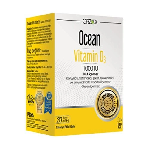Orzax Ocean Vitamin D3 1000 IU Sprey 20ml - Orzax Ocean