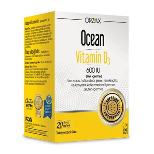 Orzax Ocean Vitamin D3 600 IU Oral Sprey 20 ml - 1