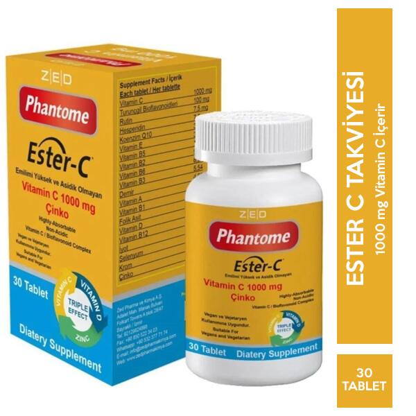 Phantome Ester-C Vitamin C 1000 mg Çinko Vitamin D 30 Tablet - 1