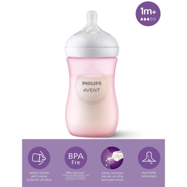 Philips Avent Doğal Tepkili Natural Response PP Biberon 260ml 1+ Ay Pembe - Philips Avent