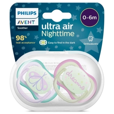 Philips Avent SCF376/12 Ultra Air Night 0-6 Ay 2'li Kız Emzik - Philips Avent