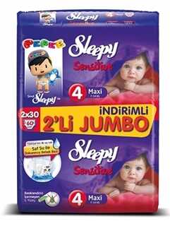 Sleepy Sensitive Pepee Maxi 4 Beden 60 Adet 2'li Jumbo Bebek Bezi