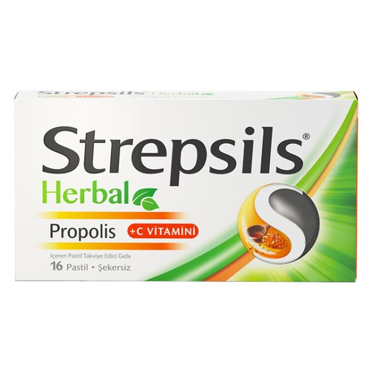 Strepsils Herbal Propolis + C Vitamini İçeren Takviye Edici Gıda 16 Pastil - 1