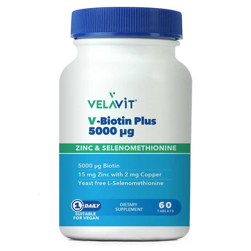 Velavit V-Biotin Plus 5000 mcg Takviye Edici Gıda 60 Tablet