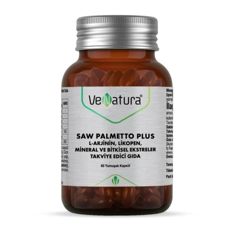 Venatura Saw Palmetto Plus L-Arjinin Likopen Mineral ve Bitki Ekstreleri Takviye Edici Gıda 60 Kapsül - 1