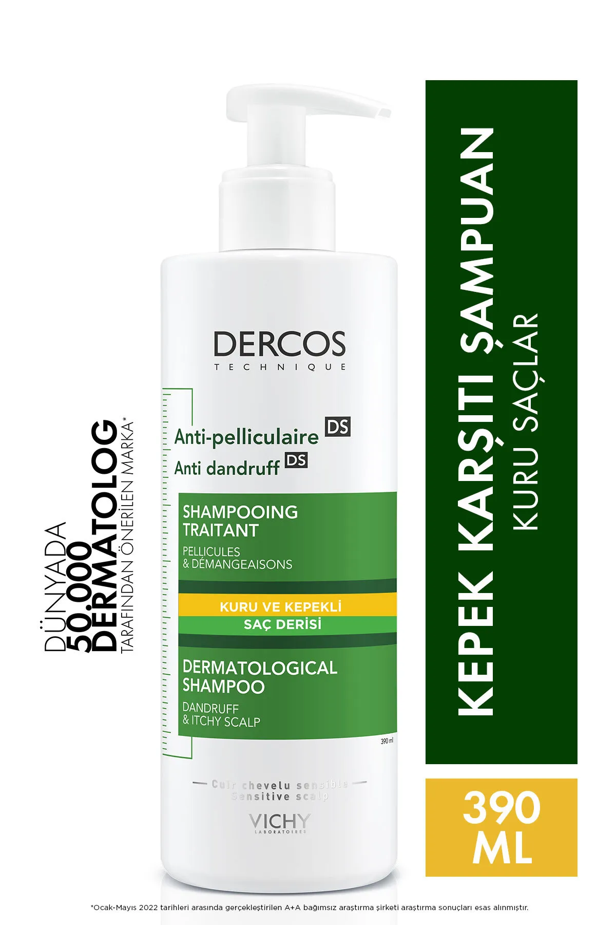 Vichy Dercos Anti-Dandruff Şampuan Kuru Saçlar için Kepek Karşıtı 390 ml - 1
