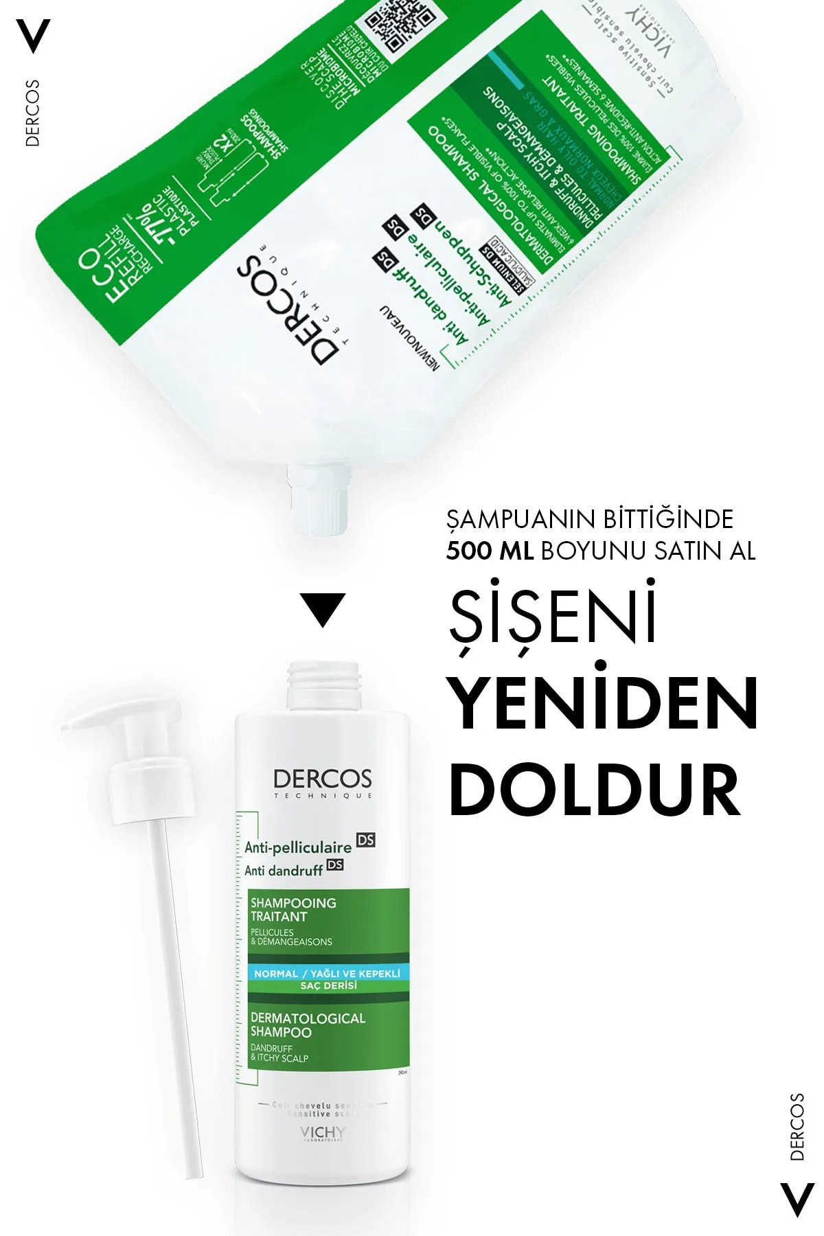 Vichy Dercos Anti-Dandruff Şampuan Kepek Karşıtı Normal ve Yağlı Saçlar İçin 390 ml - 3